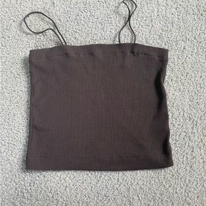 American Eagle Black Cropped Spagetti Neck Ribbed Tank Top Medium